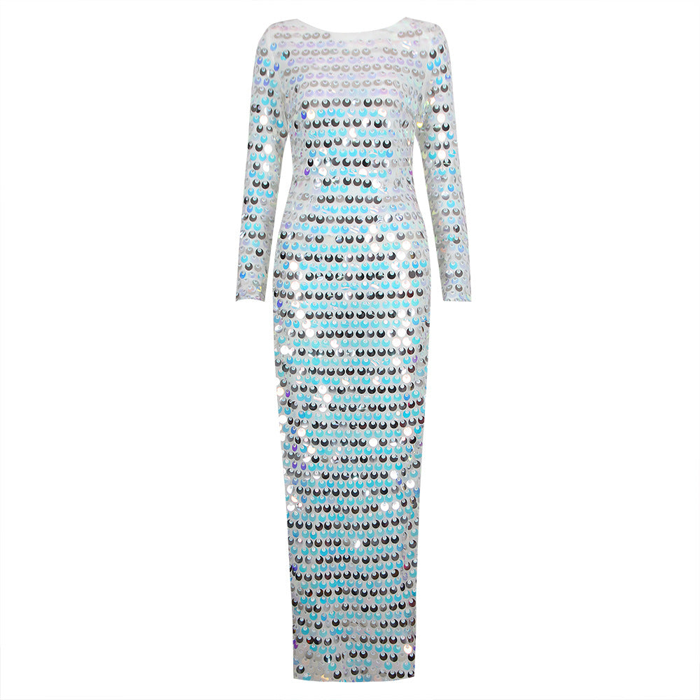 High End Sequined Light Luxury One Shoulder Dress Cocktail Host Annual Meeting Dress Women