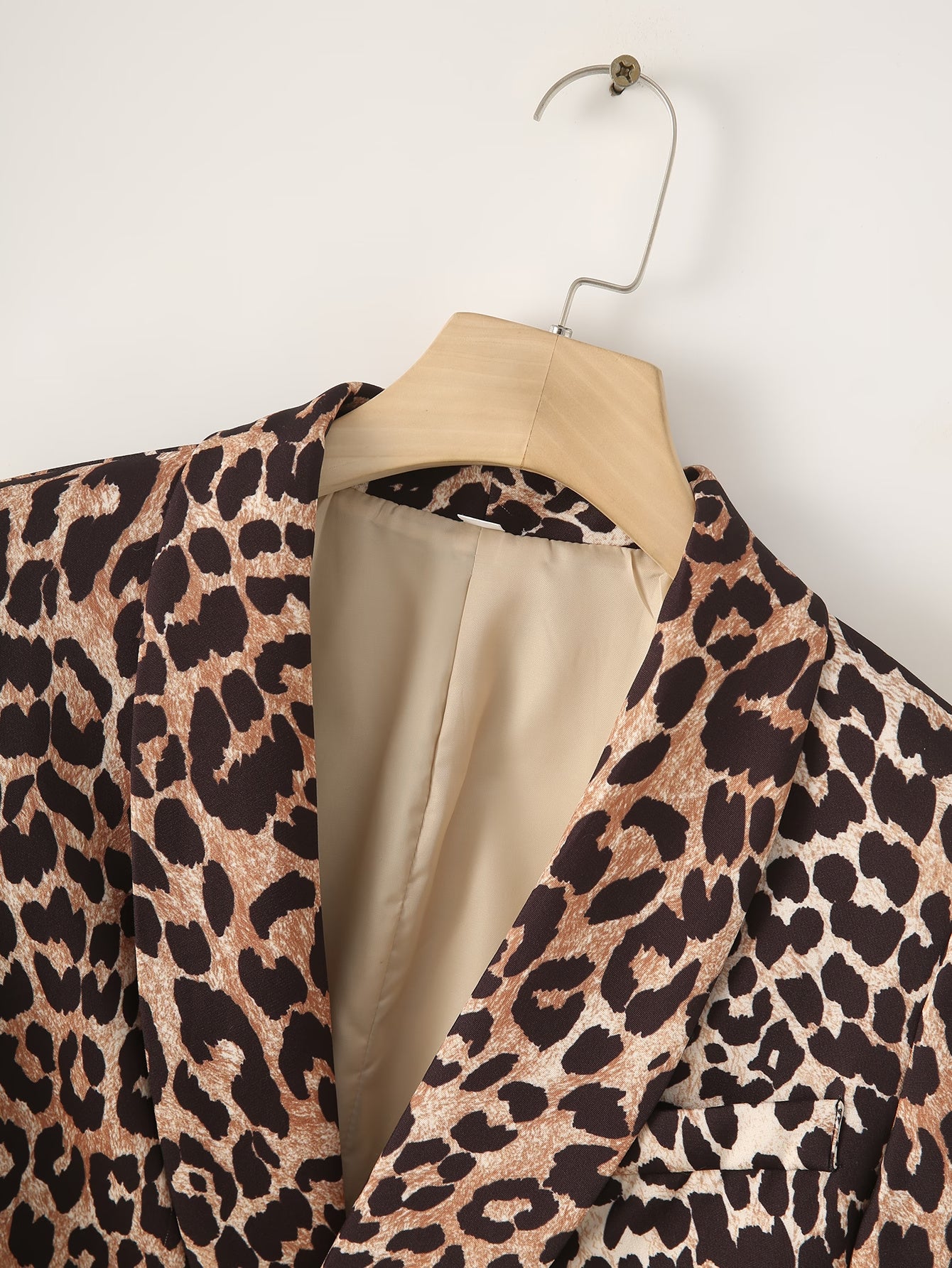 Leopard Cuff Pleated Blazer Long Sleeved Retro Top for Women