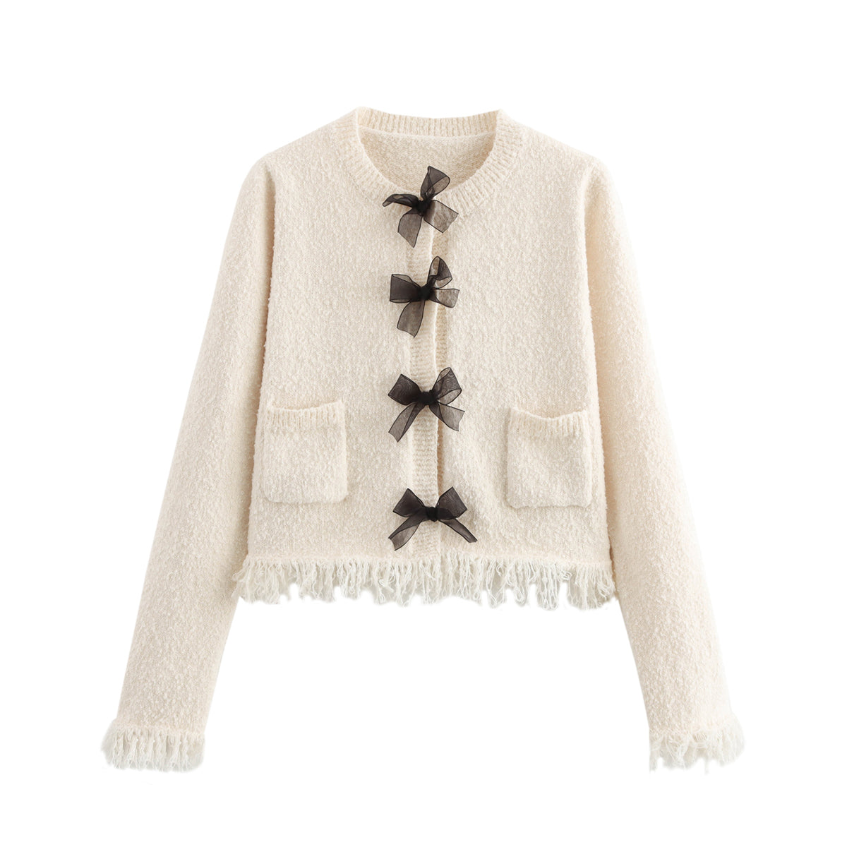 Women Clothing Autumn Classic Bowknot Decoration Knitted Coat Skirt Outfit