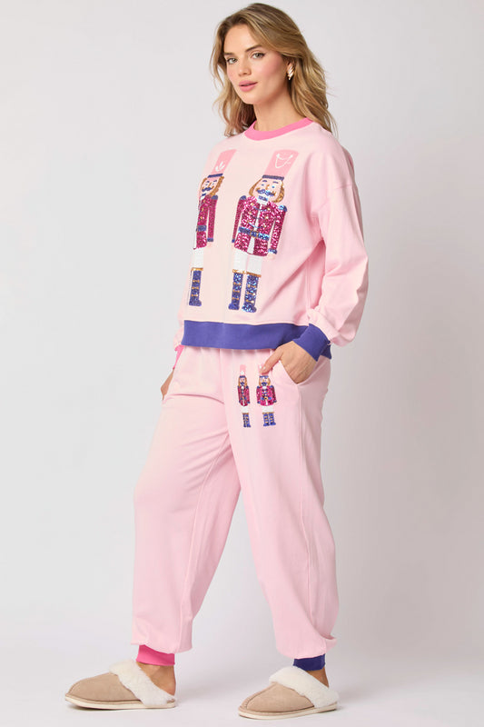 Women Clothing Autumn Winter Christmas Soldier Color Blocking Sequin Casual Sweater two piece set Suit