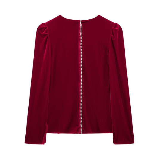 Women Clothing Autumn Winter Lantern Sleeve Square Collar Top Pleated Skirt