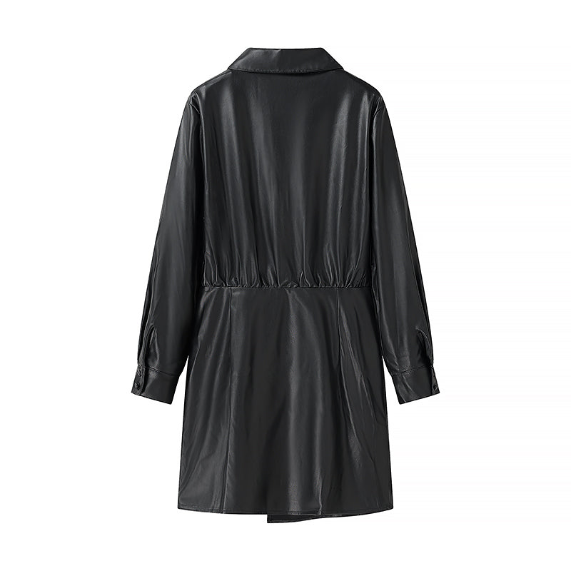 Winter Women Clothing Simple V neck Long Sleeve Irregular Asymmetric Dress