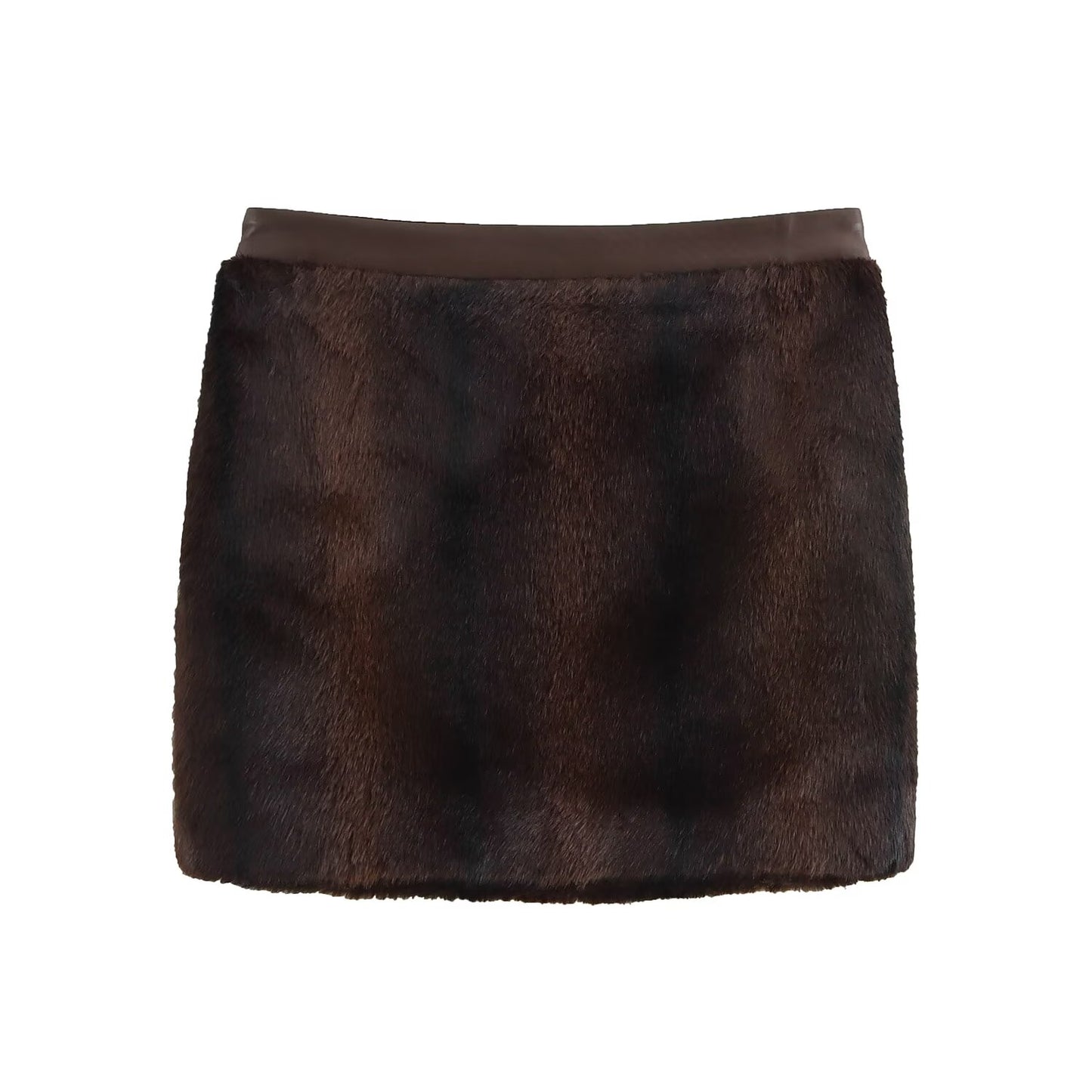 Women Solid Artificial Fur Effect Top Skirt Set