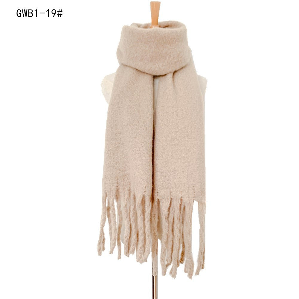 Autumn Winter Thick Tassel Circle Sand Solid Color Scarf Women Thickened