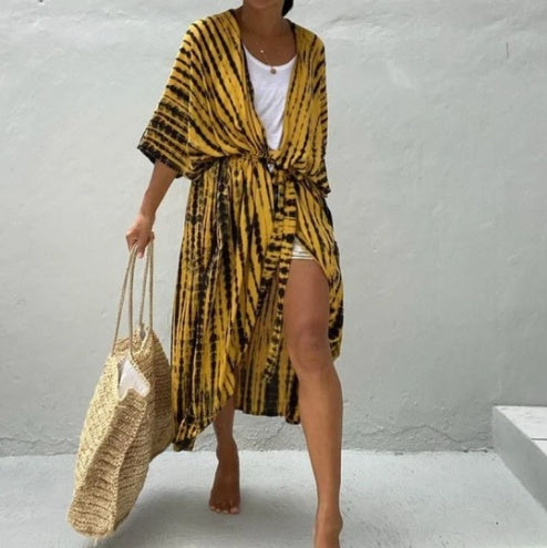 Black And White Tie-dye Cardigan Beach Skirt