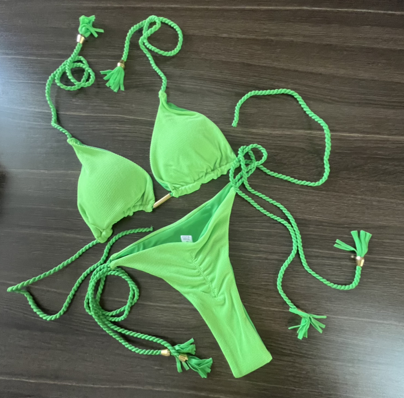 Bikini spécial couleur unie tresse corde maillot de bain multicolore Bikini