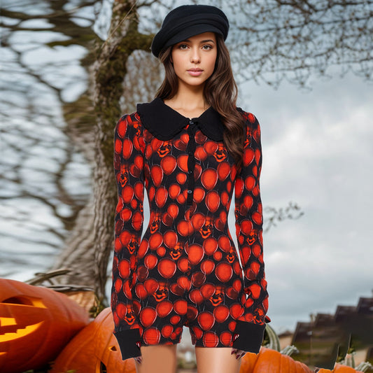 Million Halloween AI Balloon Grimace Contrasting Color of Black Red Romper Women Clothing