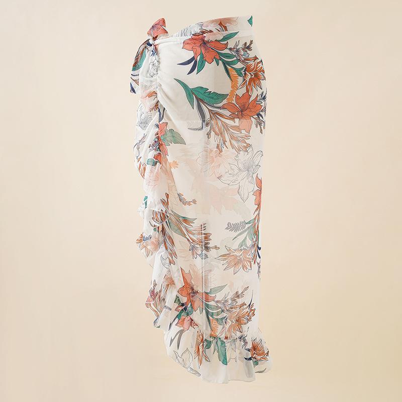 Chiffon Printed Beach Cover up Sexy Slit Skirt Vacation Skirt Beach Cover Up Women