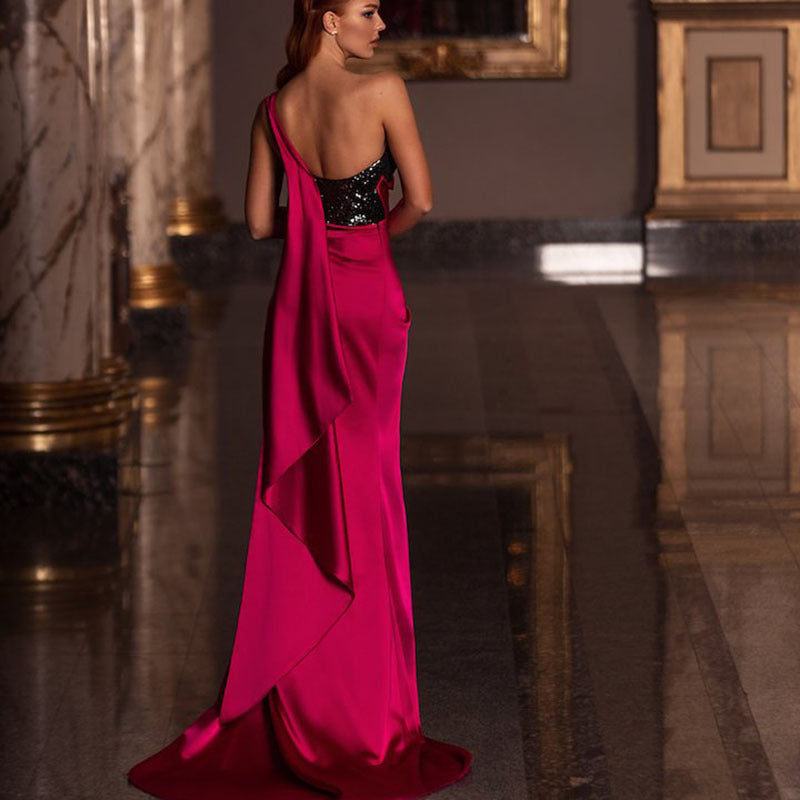 Spring Summer Women's Dress Low-Cut Split Dress Mop Slimming Sequined Dress