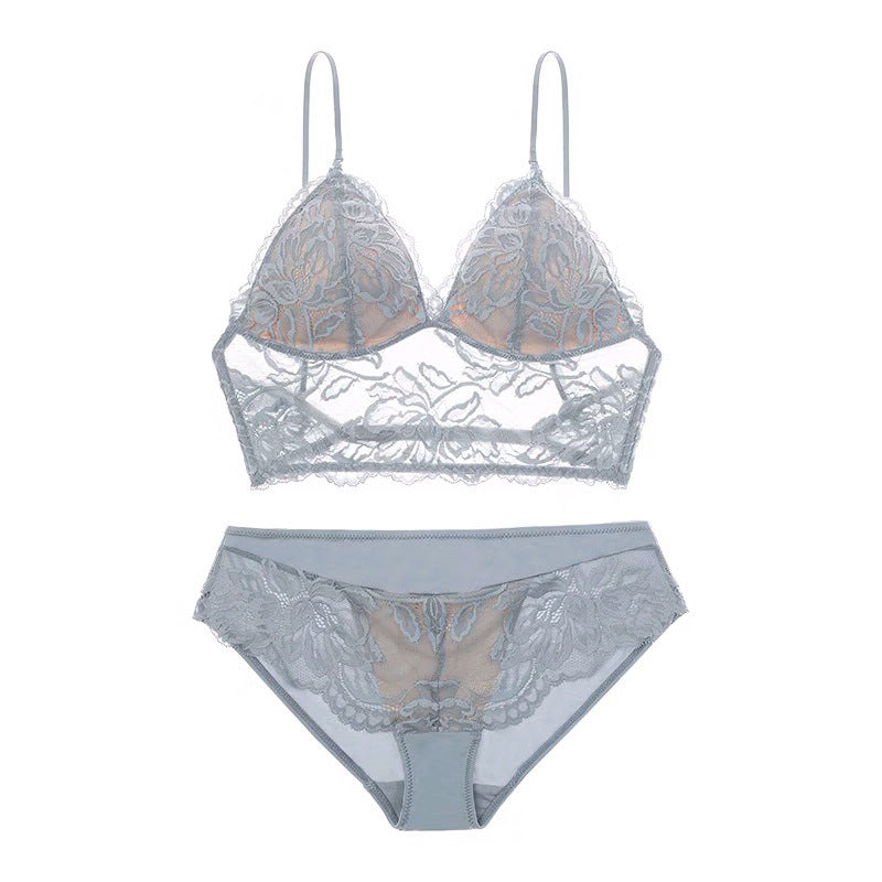 Beauté dos sous-vêtements femmes broderie dentelle mince sans fil Spaghetti sangle gilet soutien-gorge culotte ensemble été