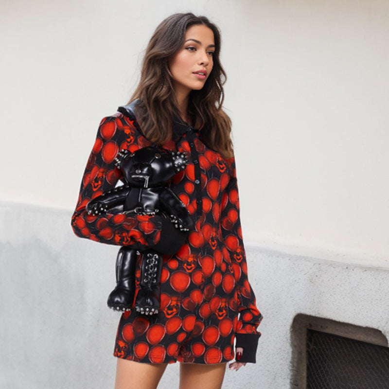 Million Halloween AI Balloon Grimace Contrasting Color of Black Red Romper Women Clothing