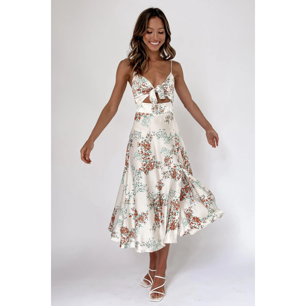 Sundress Spring Summer Small Maxi Floral Print Fresh Sweet Spaghetti-Strap Dress