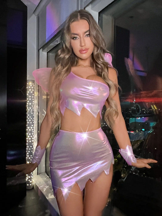 Cute Girl Pink Tube Top Hip Skirt Butterfly Suit