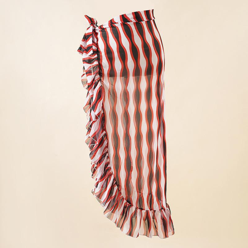 Chiffon Printed Beach Cover up Sexy Slit Skirt Vacation Skirt Beach Cover Up Women