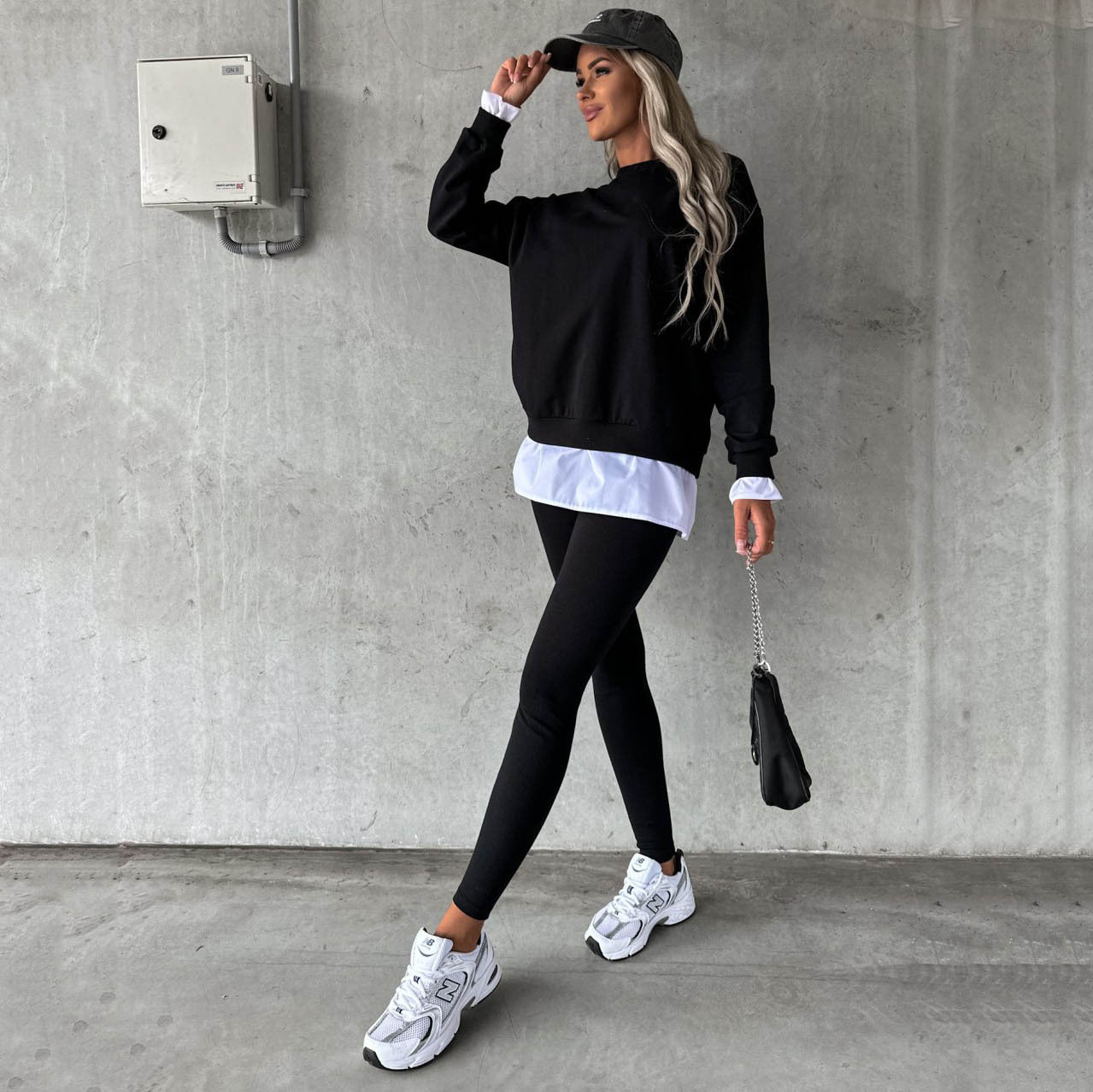 Women Clothing Autumn Winter Two Piece Suit Faux Two Pieces Casual Long Sleeve Sweatshirt Tops Rib Tight Trousers Suit for Women