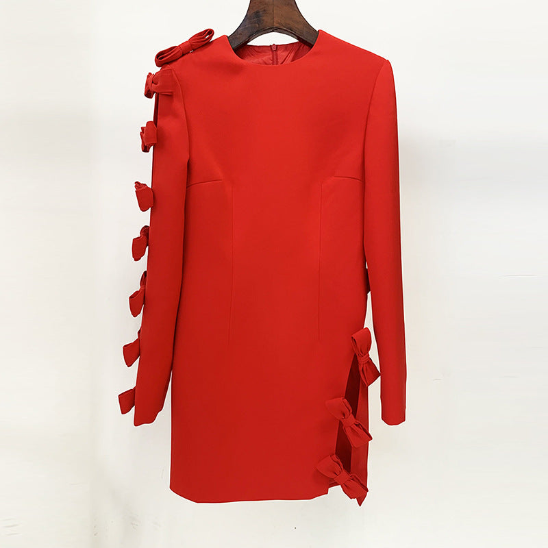 Early Autumn Star Personality Asymmetric Hollow Out Cutout Bow Dress Small Dress