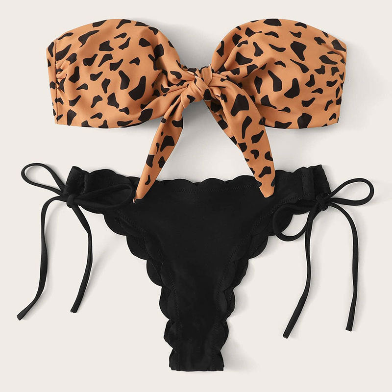 Maillot de bain fendu à imprimé léopard Bikini sexy en dentelle pour femmes