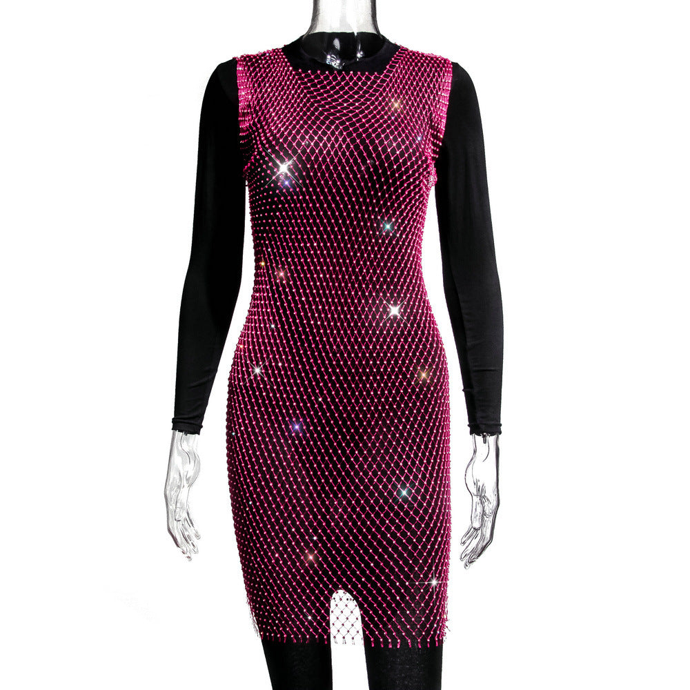 Rhinestone Fishnet Top Summer Popular Mesh Rhinestone Women Clothing Short Sleeve