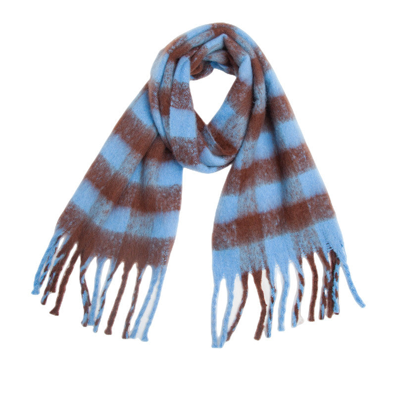 Autumn Winter Black White Plaid Thick Tassel Scarf Women Thickened Bib Shawl Manufacturer