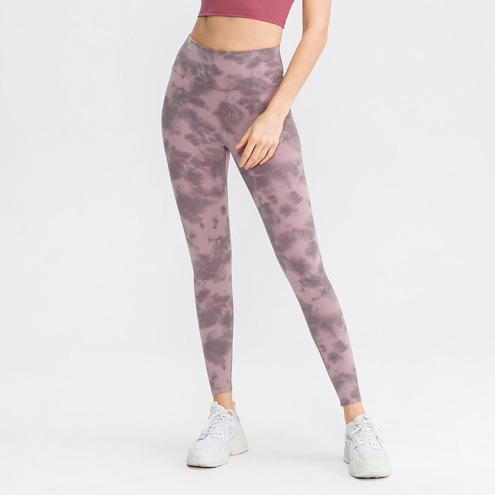 Printed Yoga Trousers Women Nude Double-Sided Brushed High Waist Hip Lift Tight No Embarrassment Line Fitness Trouser