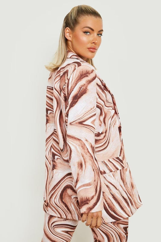 Women Clothing Trendy Long Sleeve Graffiti Blooming Collared Blazer Women