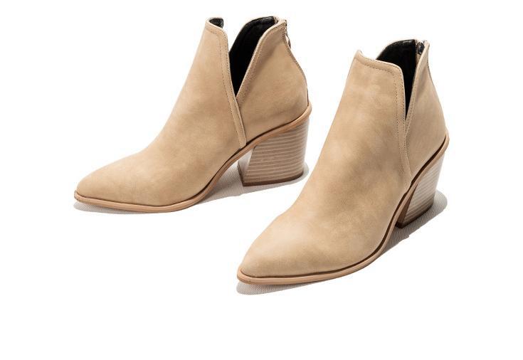 Bottes courtes à imprimé léopard pour femmes Bottes Martin à talons hauts Bottines pointues à talons épais Femmes