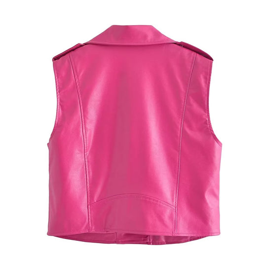 Women Clothing Leather Waistcoat Short Vest Faux Leather Sleeveless Leather Vest Waistcoats