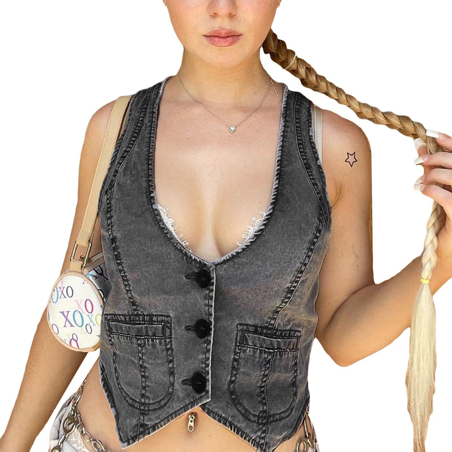 Gilet en jean coupe slim pour femme