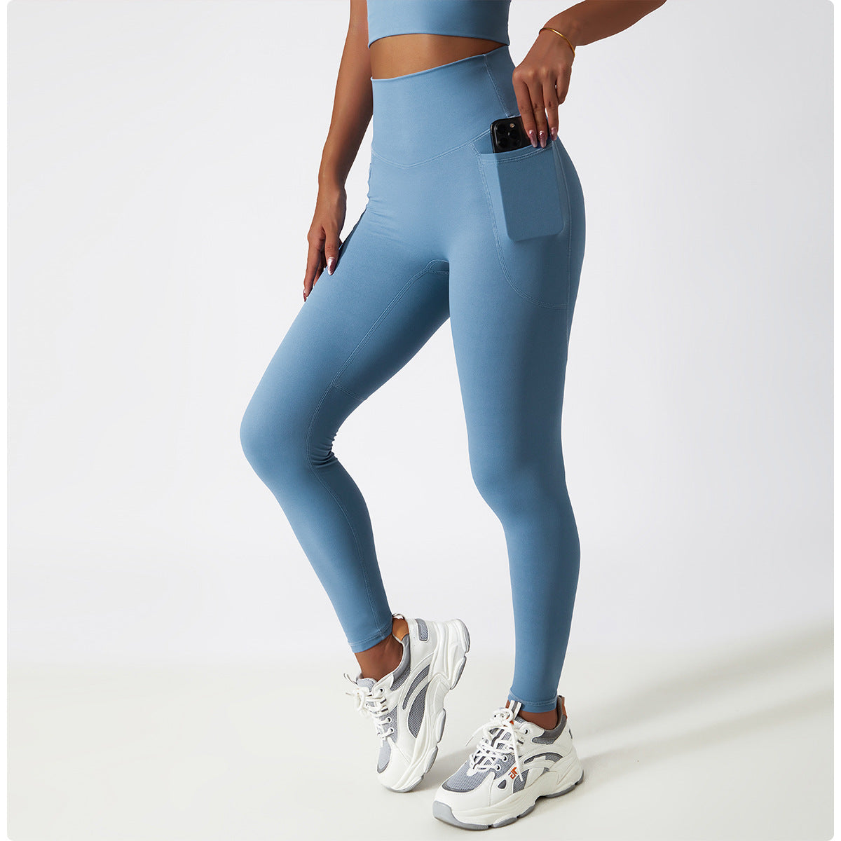 Breathable Cloud Feeling High Waist Hip Lift Yoga Pants Outer Wear Pocket Tight Exercise Running Pants Drying Fitness Pants