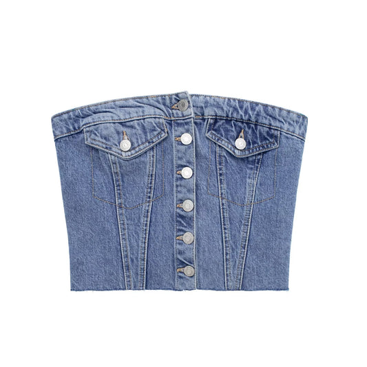Washed Denim Corset Tube Top Sweet Sleeveless Top Women