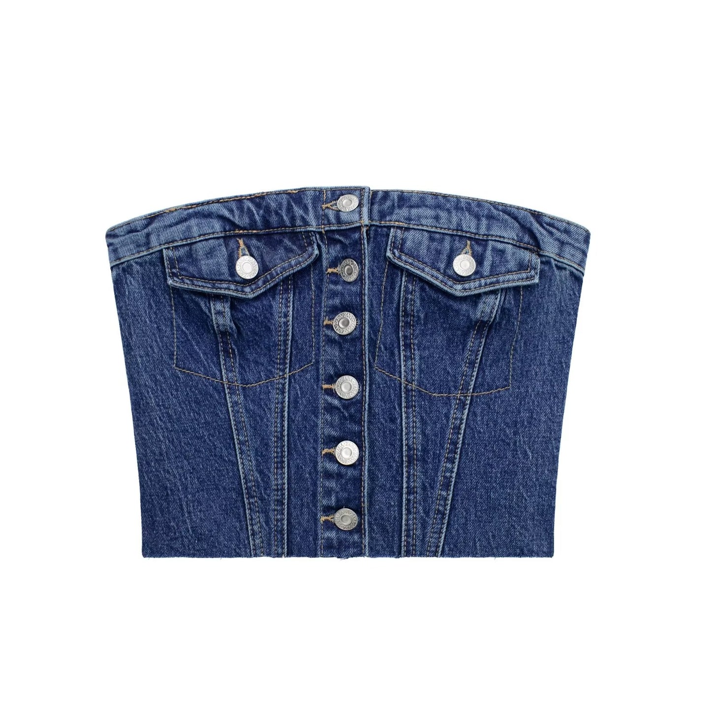Délavé Denim Corset Tube Top Doux Haut Sans Manches Femmes
