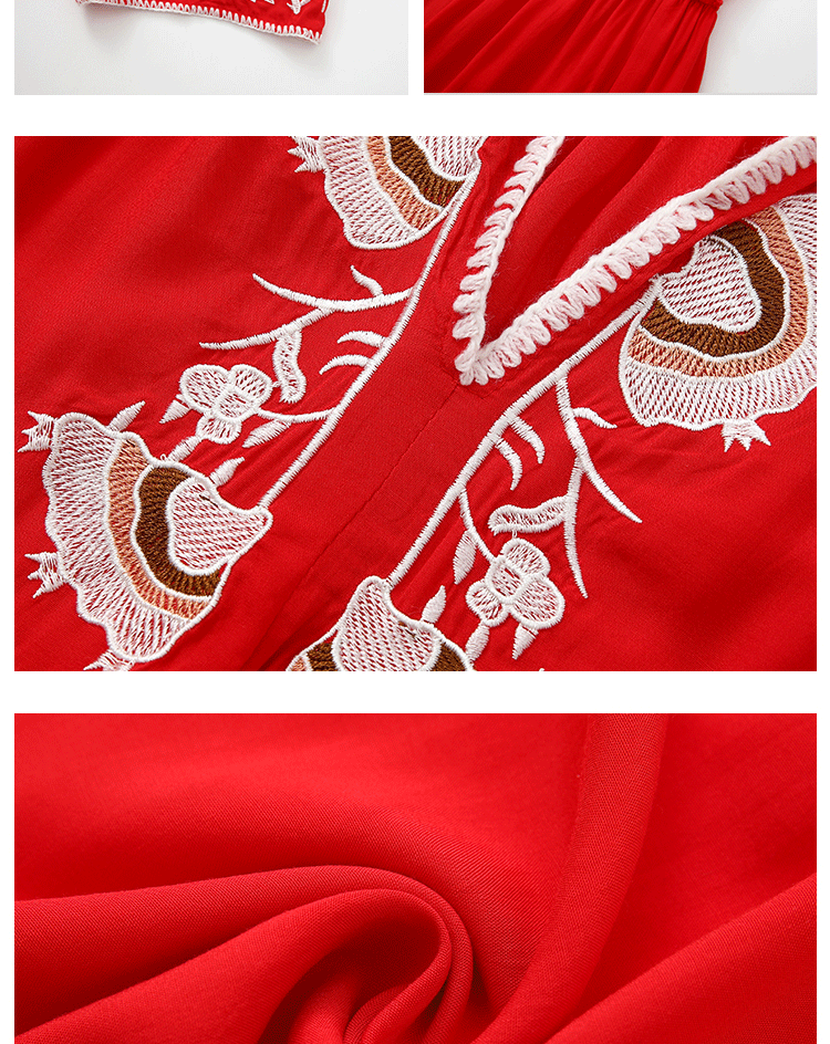 Women Spring and Summer Bohemian Vacation Embroidered Lace Cake Dress Traction Dress