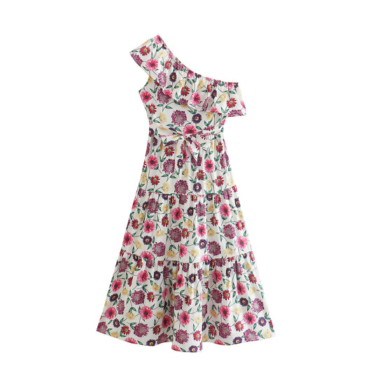 Women Spring Clothing Vacation Ruffled Printed Casual Maxi Dress Tiered Dress Sundress