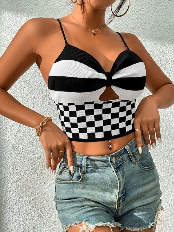 Camis corto da donna con scollo a V sexy estivo in bianco e nero