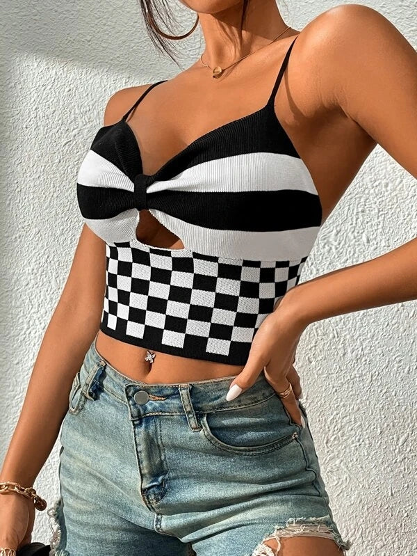 Camis corto da donna con scollo a V sexy estivo in bianco e nero