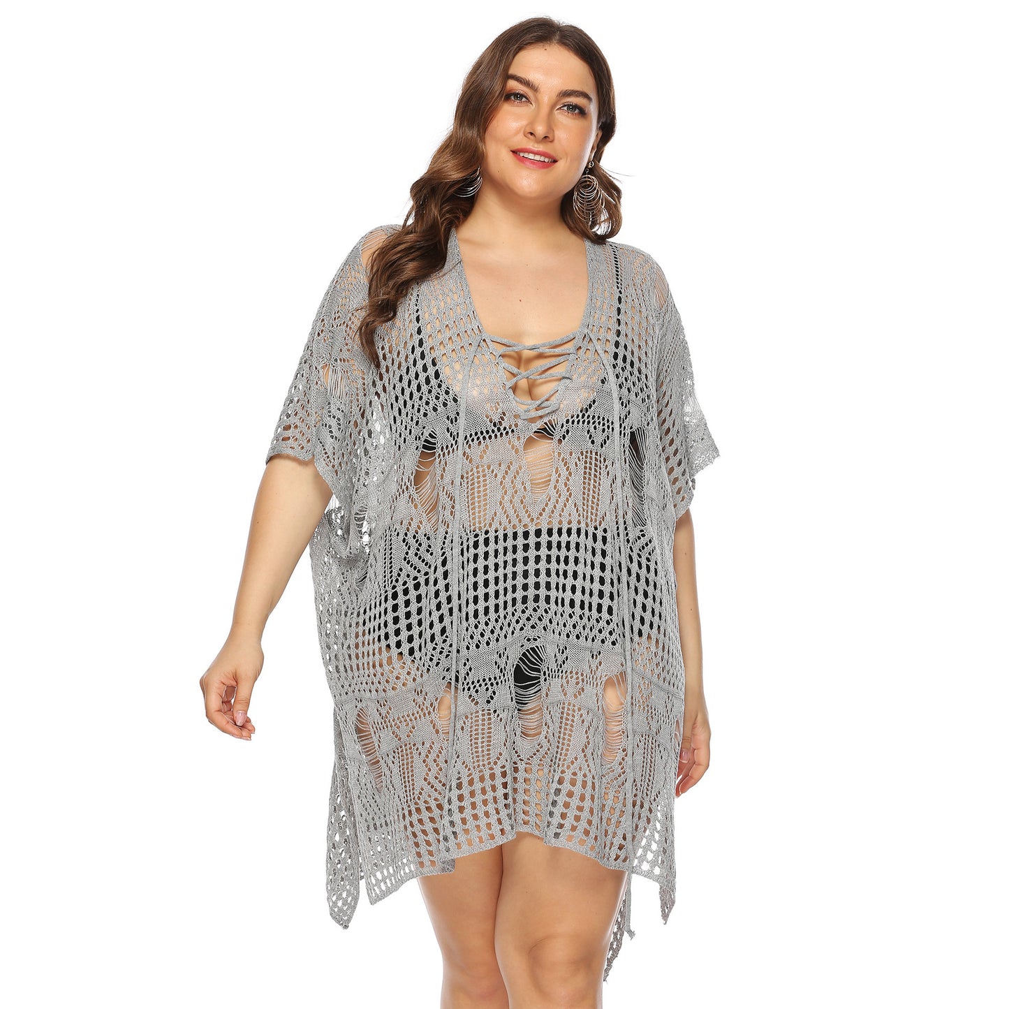 Grande taille femmes vêtements lâche irrégulière asymétrique évider découpe transparent plage couvrir