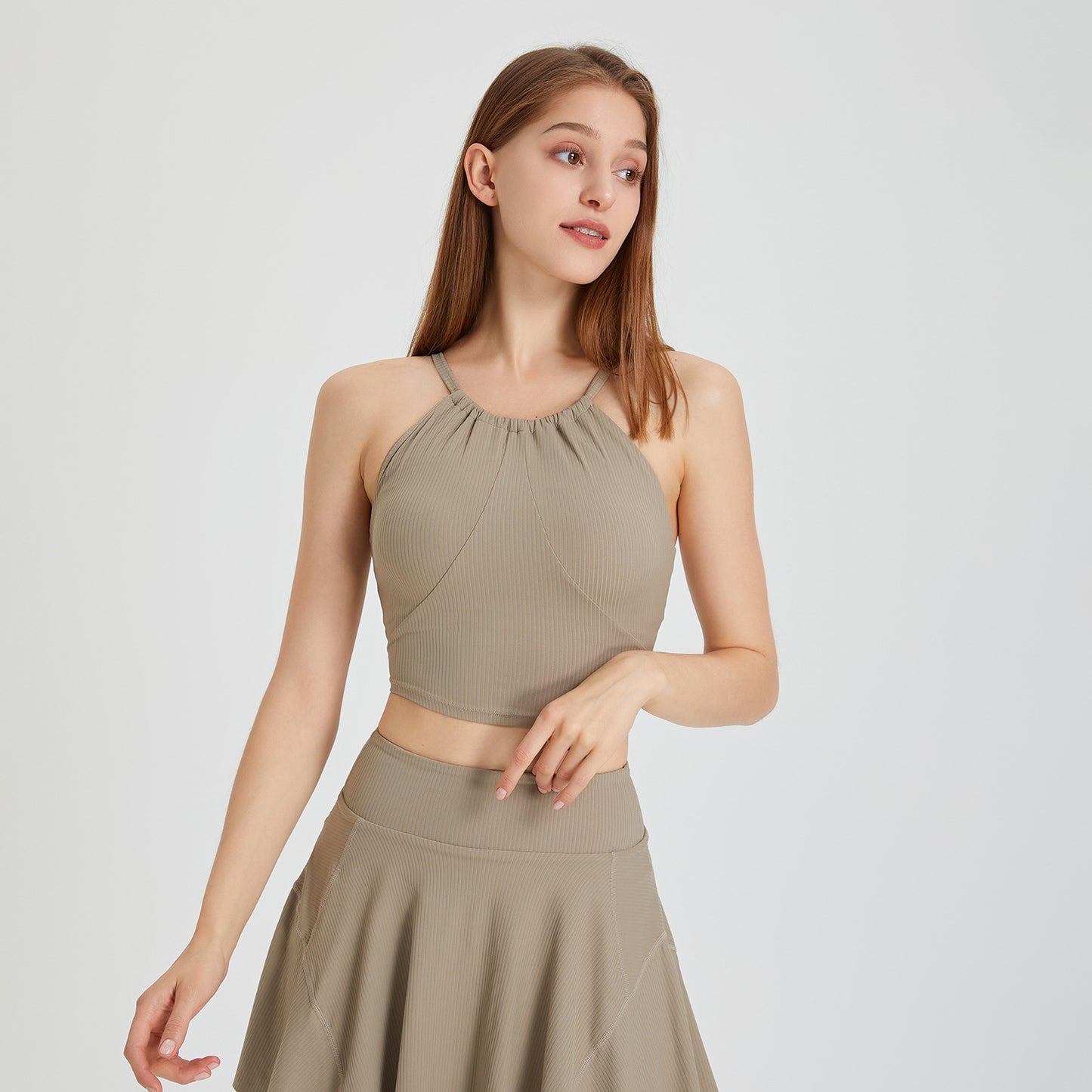 Sensation nue beauté dos exercice sous-vêtements femmes poitrine coussin plissé licou bretelles Spaghetti gilet entraînement Yoga soutien-gorge