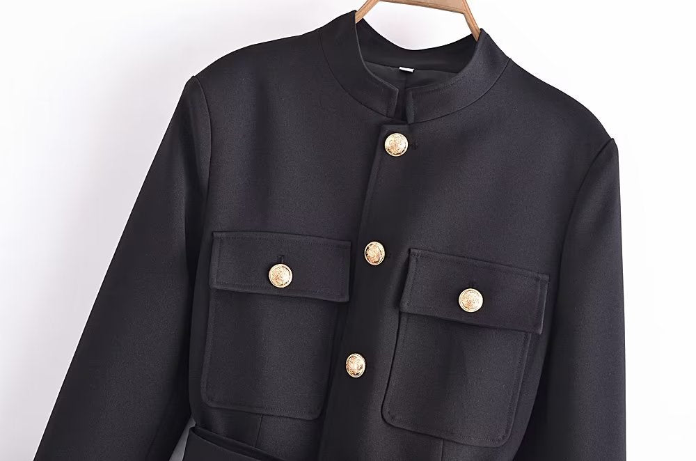 Ceinture Bouton Décoration Slim Fit Figure Flatteur Blazer Manteau