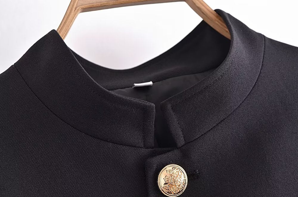 Ceinture Bouton Décoration Slim Fit Figure Flatteur Blazer Manteau