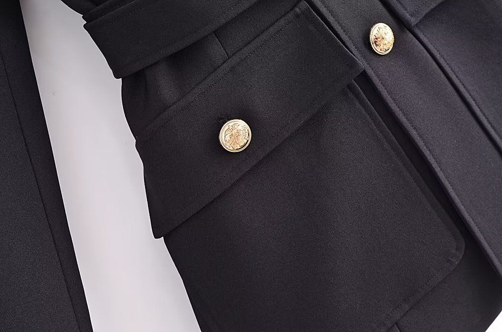 Ceinture Bouton Décoration Slim Fit Figure Flatteur Blazer Manteau