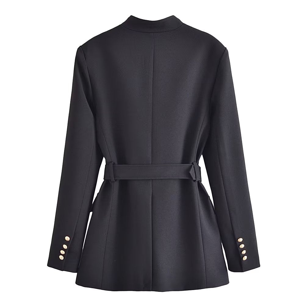 Ceinture Bouton Décoration Slim Fit Figure Flatteur Blazer Manteau
