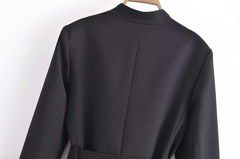 Ceinture Bouton Décoration Slim Fit Figure Flatteur Blazer Manteau