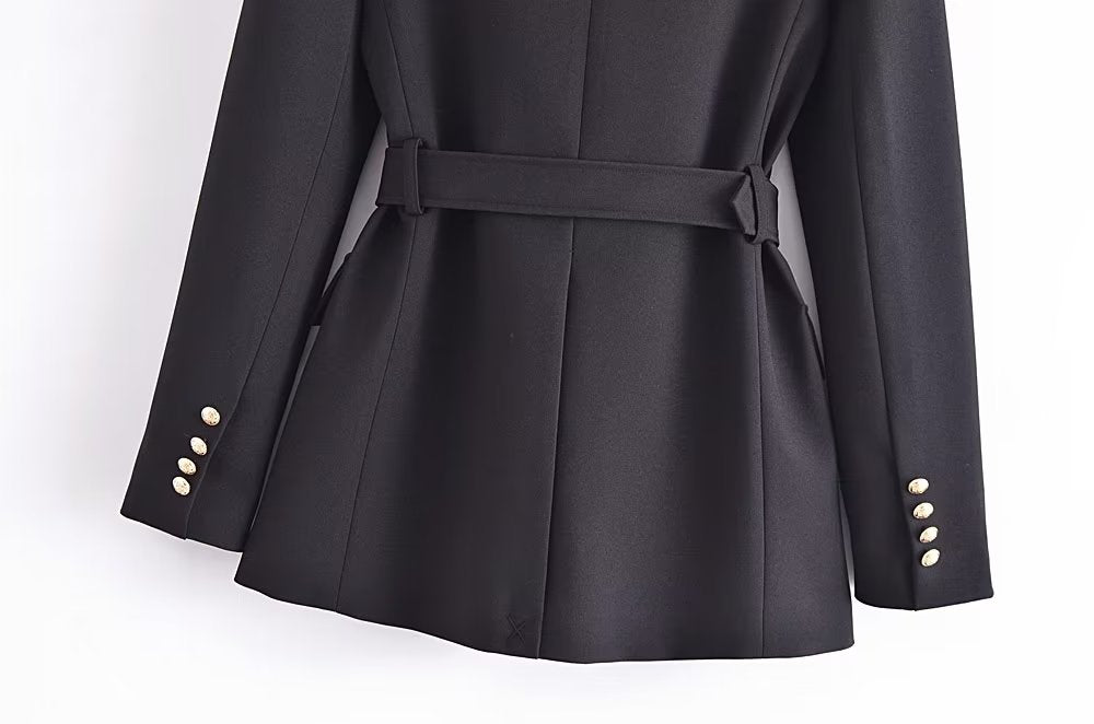 Ceinture Bouton Décoration Slim Fit Figure Flatteur Blazer Manteau