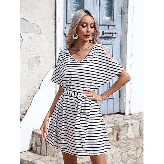Women Spring Summer Explosions Foreign Trade Slim Striped Dress