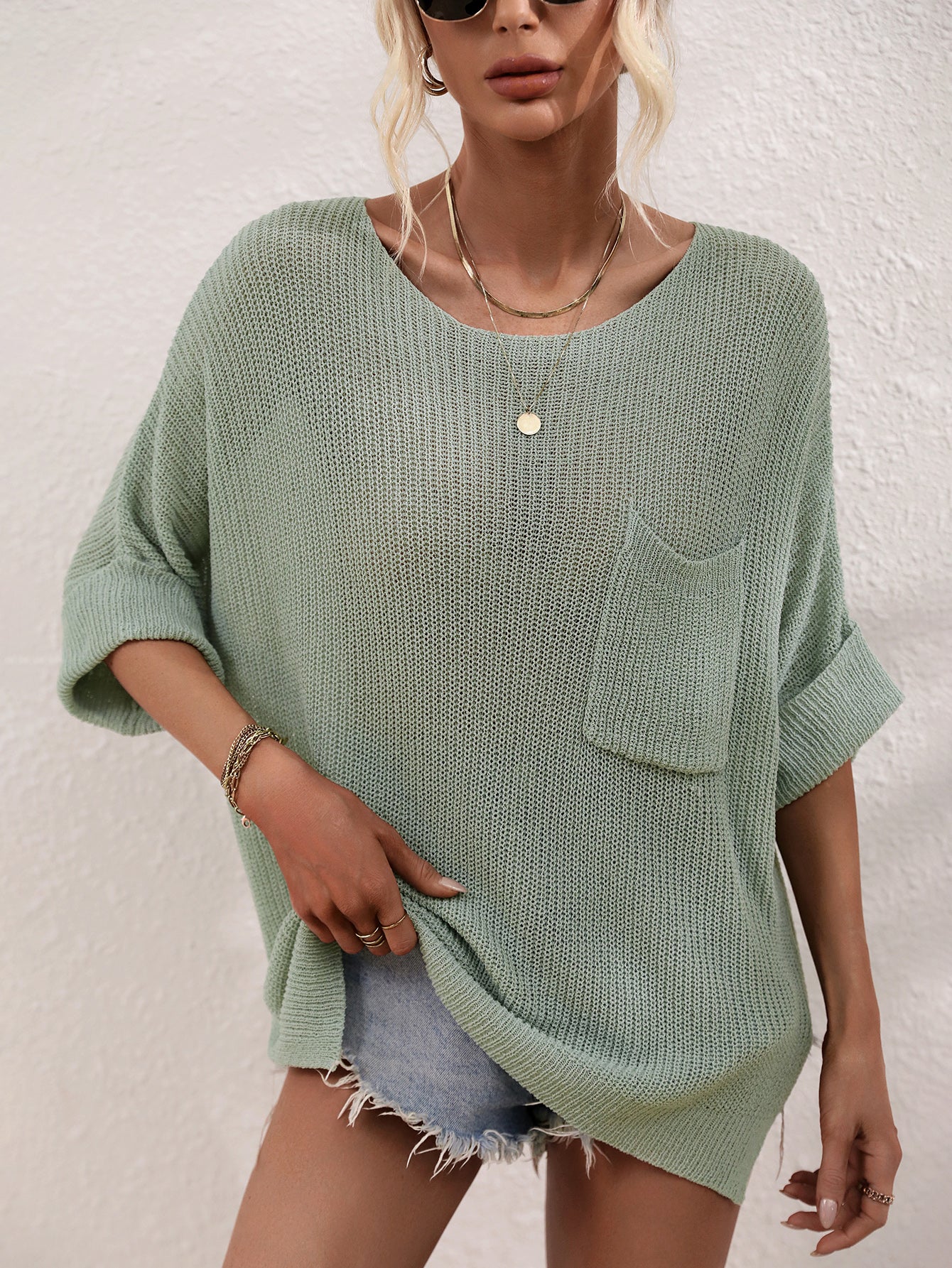 Printemps été femmes vêtements tricoté lâche couleur unie pull femmes aiguille