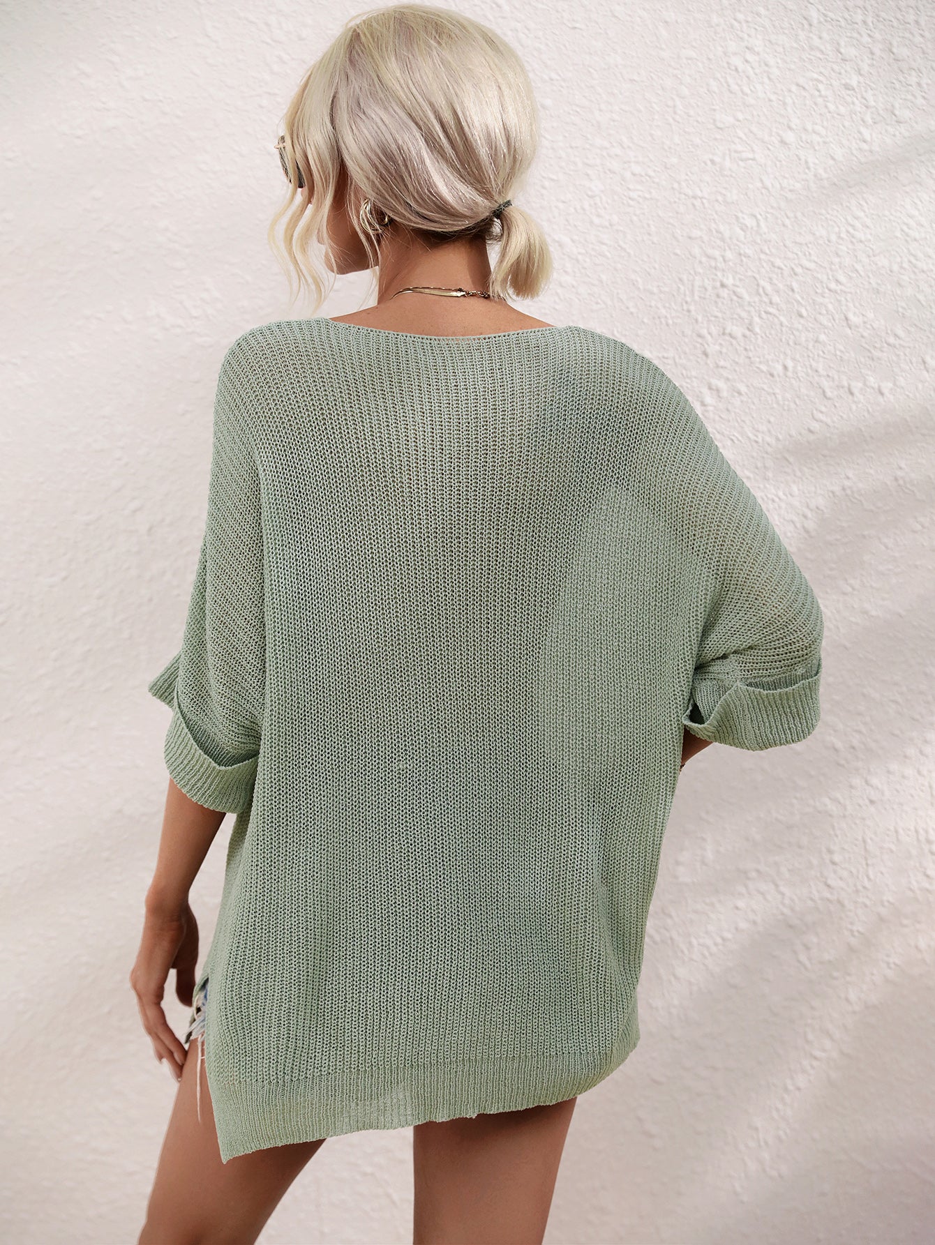 Printemps été femmes vêtements tricoté lâche couleur unie pull femmes aiguille