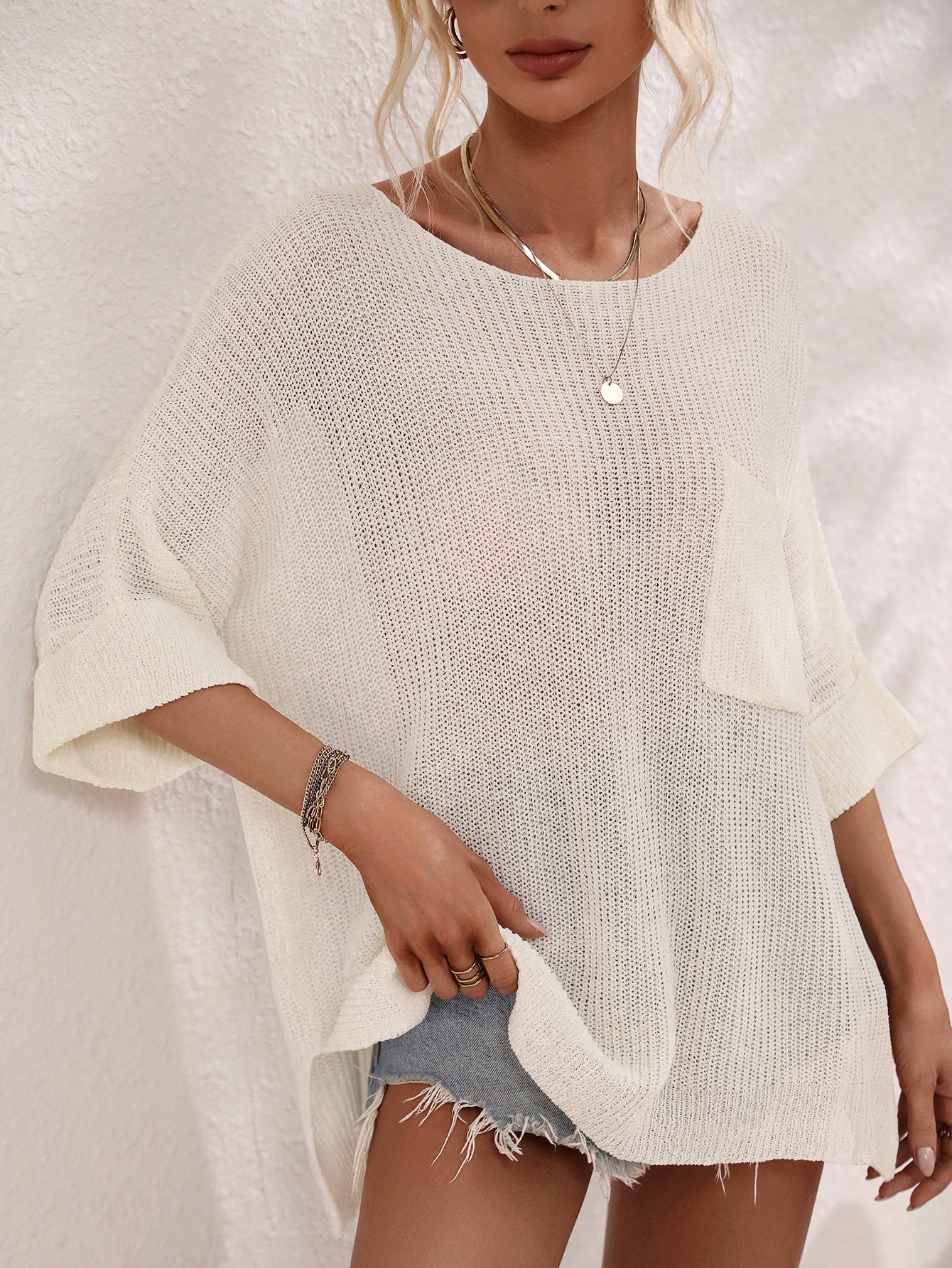 Printemps été femmes vêtements tricoté lâche couleur unie pull femmes aiguille