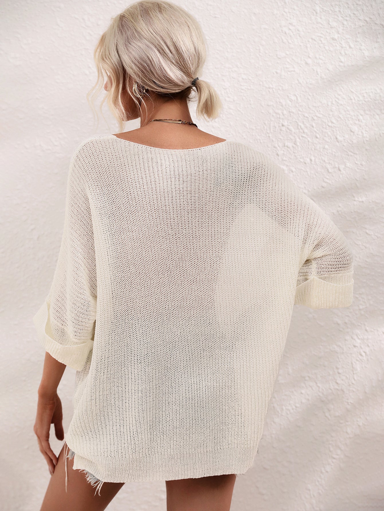 Printemps été femmes vêtements tricoté lâche couleur unie pull femmes aiguille