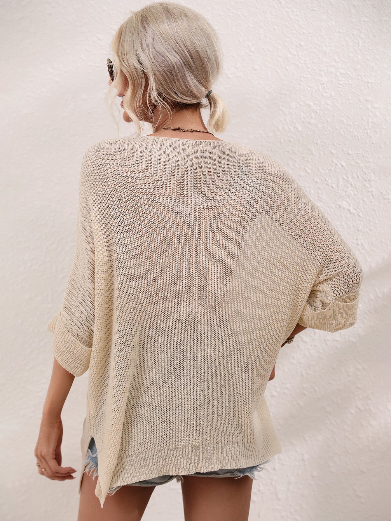 Printemps été femmes vêtements tricoté lâche couleur unie pull femmes aiguille