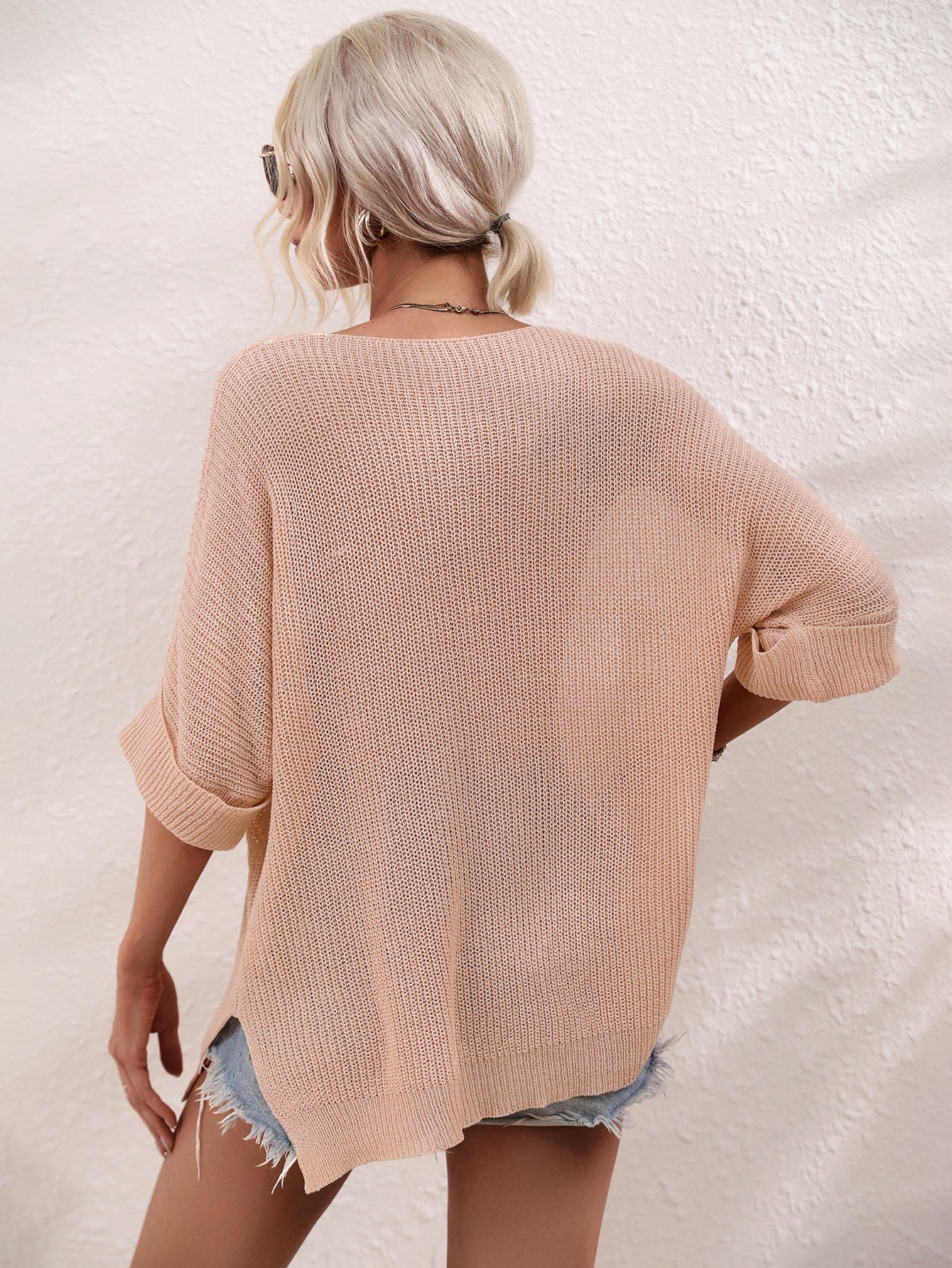 Printemps été femmes vêtements tricoté lâche couleur unie pull femmes aiguille